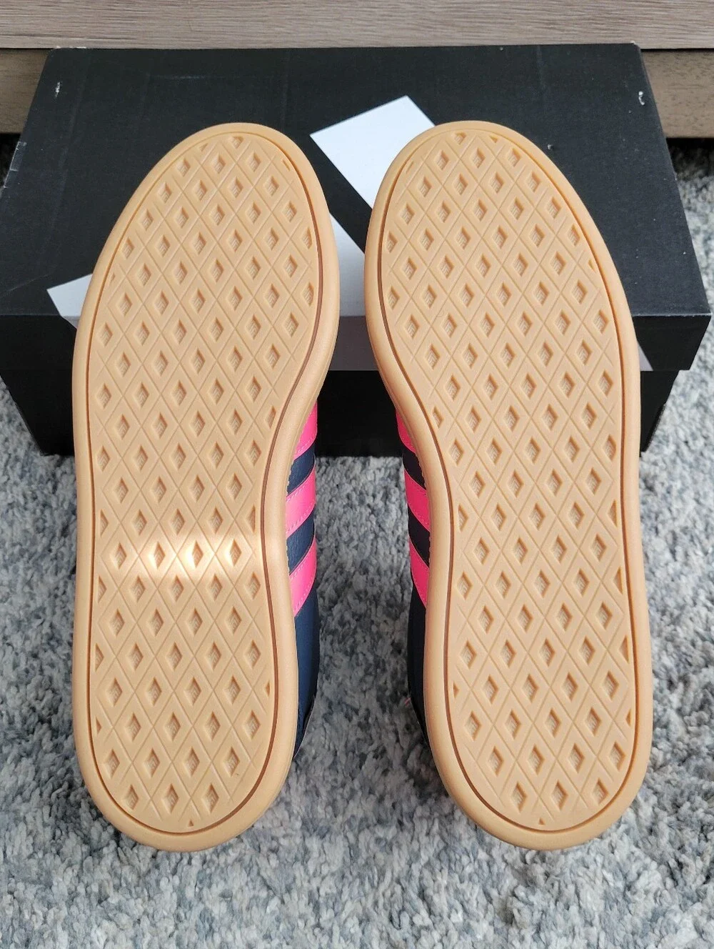 Adidas Navy Blue Sneakers with Pink Stripes and Gum Sole Size:7